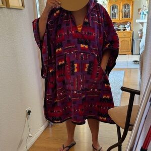 Purple Aztec-Print Midi Poncho Dress